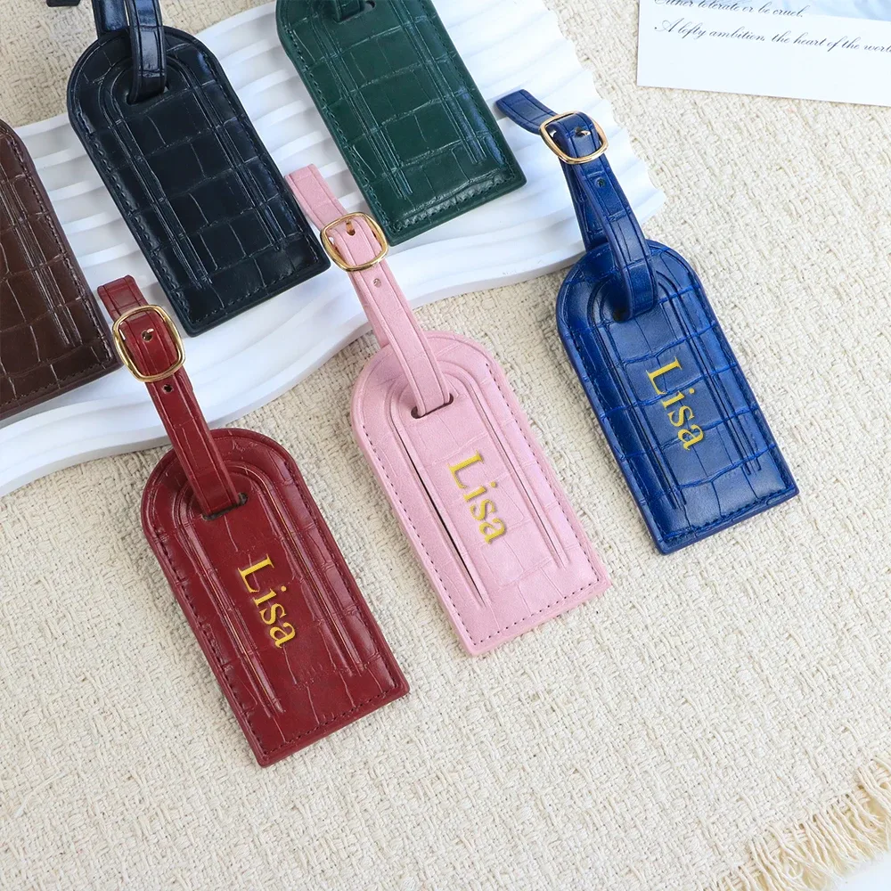 étiquette de bagage personnalisée en cuir pu avec motif crocodile pour valise, pour éviter la perte