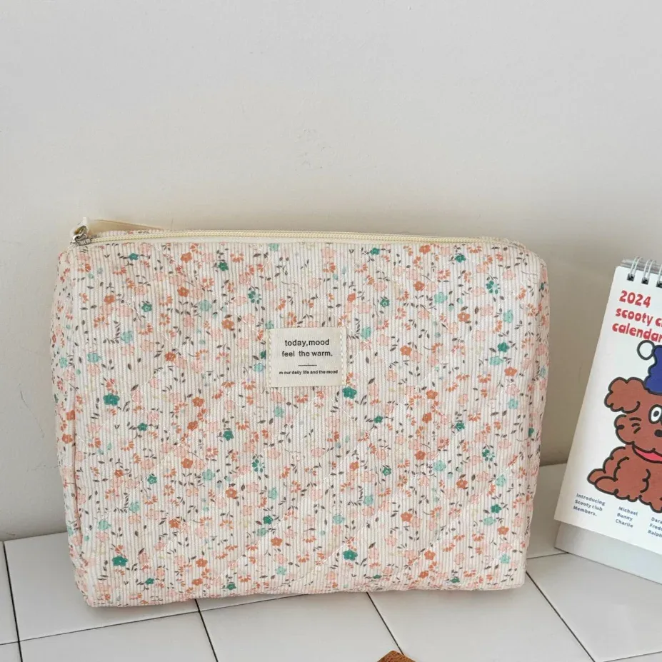 sac de rangement de voyage en coton matelassé pour femmes, sacs à cosmétiques rétro cerise, design mignon, trousse à crayons pour filles, trousse de maquillage, sacs à main