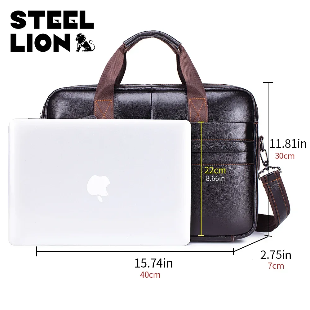 sacoche en cuir pour homme, grande capacité, sac de bureau professionnel, sac pour ordinateur en cuir de vache, peut être porté à la main ou à l'épaule.
