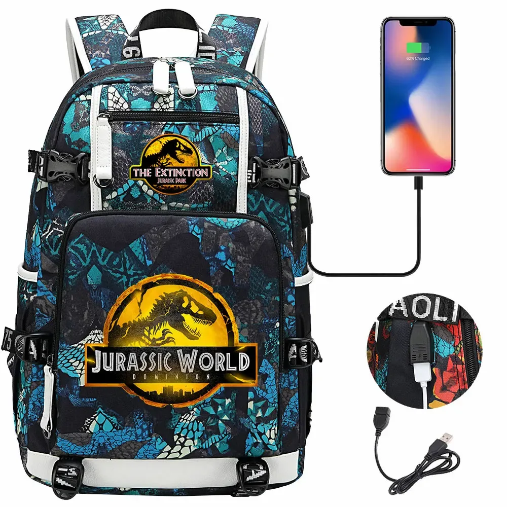 jurassic park world dinosaure sac à dos usb grande capacité étudiant mochila femmes hommes ordinateur portable garçon fille enfants retour à l'école livre sacs
