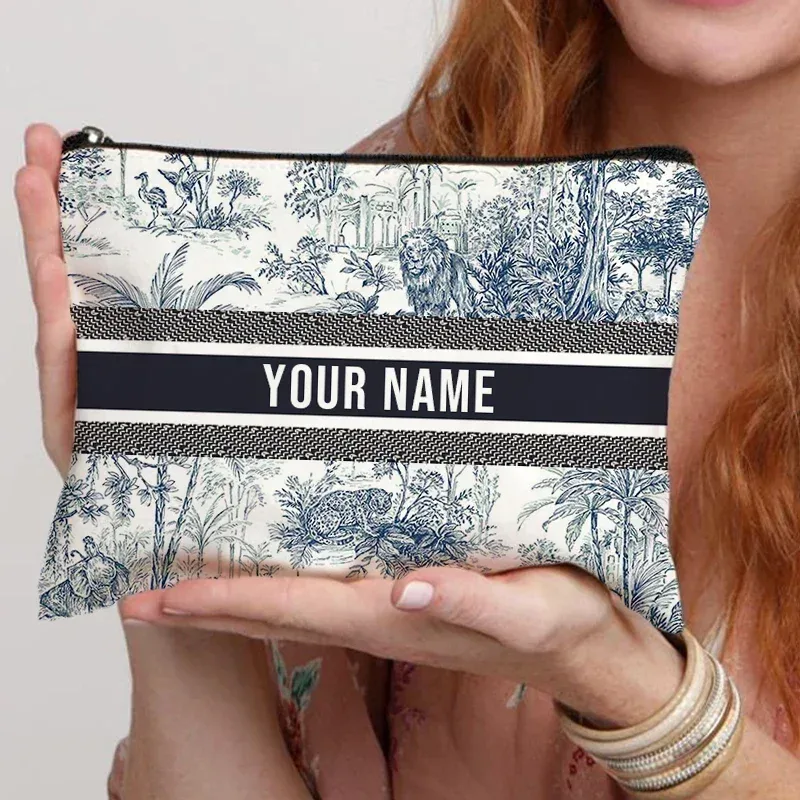 organisateur de cosmétiques de voyage avec nom personnalisé, pochette de rangement pour fournitures de bureau pour femmes, sac de maquillage en toile cadeau personnalisé, trousse à crayons