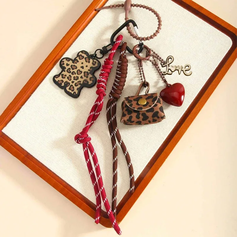 maillard style cuir citron fleur sac à dos pendentif imprimé léopard petit ours arc-en-ciel décoration porte-clés