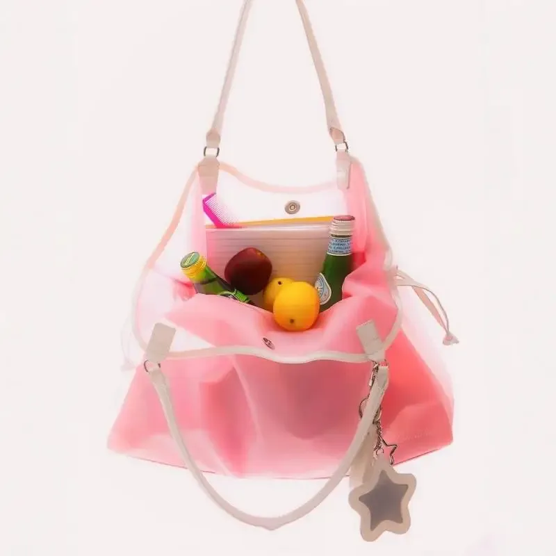 sac à main transparent en pvc couleur bonbon, imperméable, grande capacité, sac bandoulière portable, sacs de rangement tendance