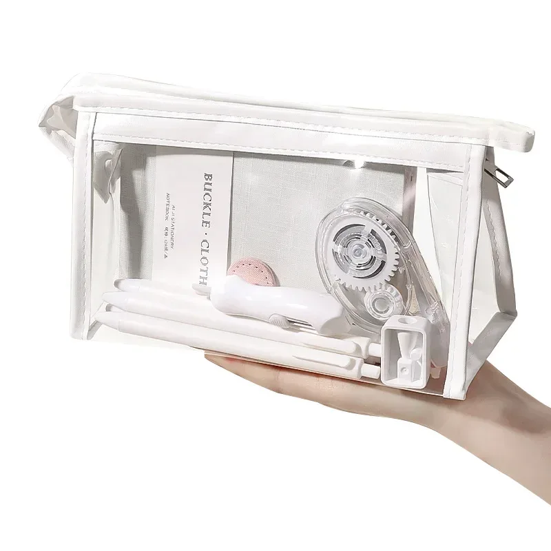 sac à cosmétiques étanche de grande capacité, 1 pièce, rangement d'été transparent, sacs de rangement de maquillage, fournitures, trousse à crayons transparente pour fille