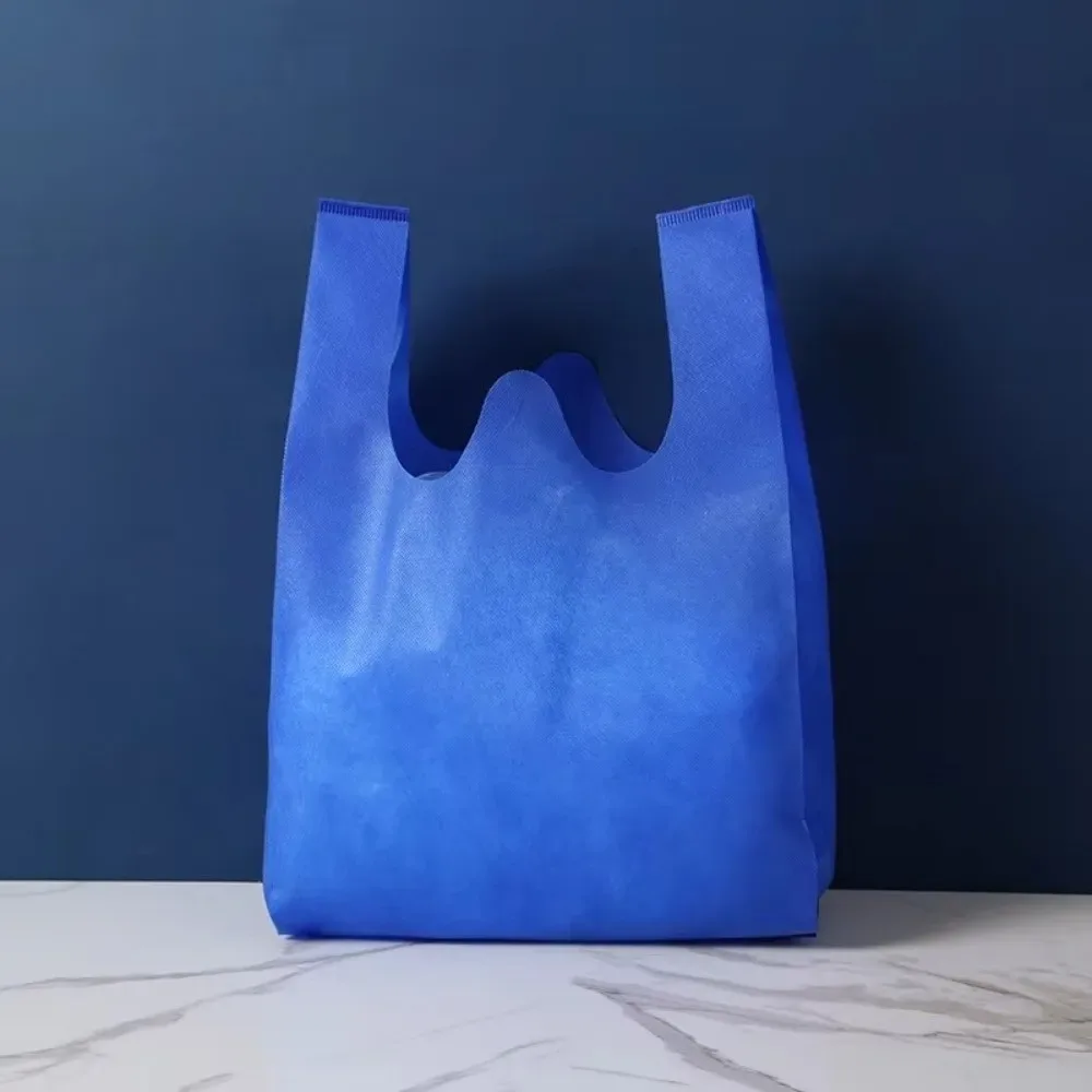 sacs de courses non tissés de couleur unie, sac à main portable de grande capacité, respectueux de l'environnement, sac de rangement épais et durable, 50 pièces