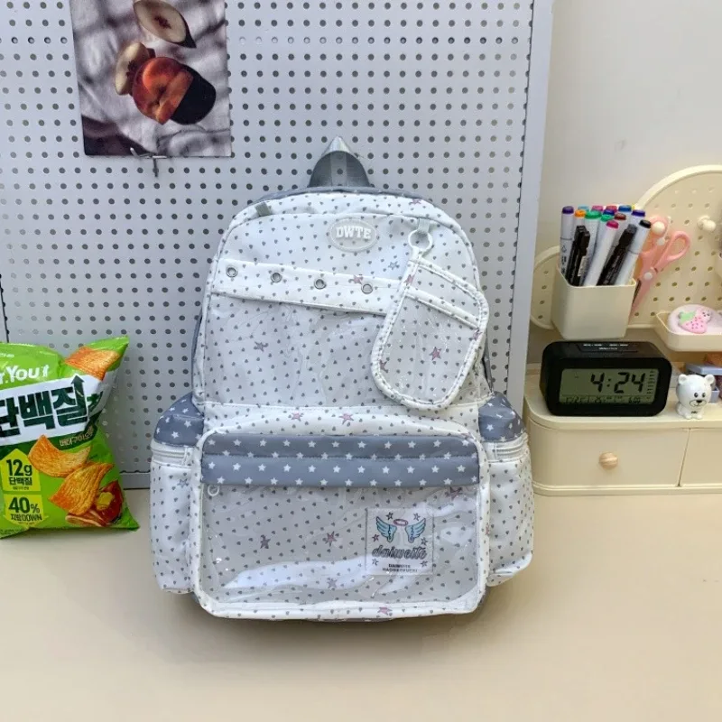 sac à dos tendance avec fenêtre transparente, grande capacité, sac d'école à pois pour adolescentes et étudiantes, sac à livres léger