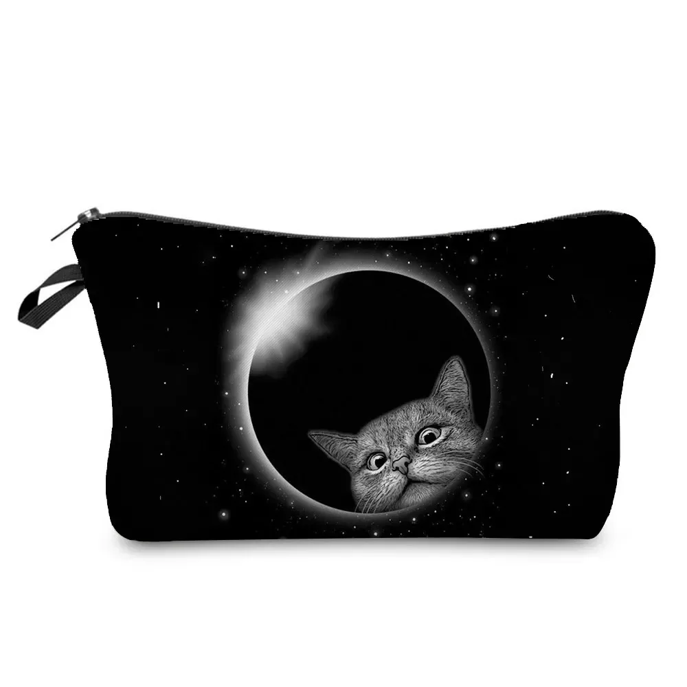 trousse à cosmétiques avec imprimé chat animal de dessin animé 3d pour femme, mini trousse de maquillage décontractée, étui à crayons personnalisé, extérieur, plage, voyage, mignon