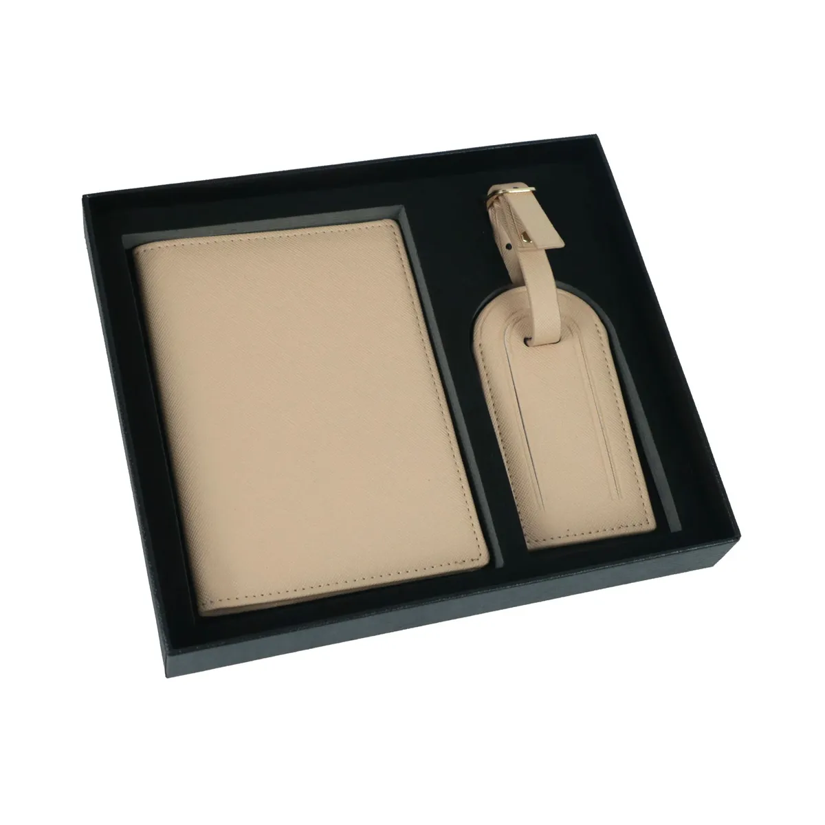 coffret cadeau avec lettres initiales monogrammées gratuites, porte-passeport en cuir saffiano, étiquette de bagage, couverture de passeport, accessoires de voyage