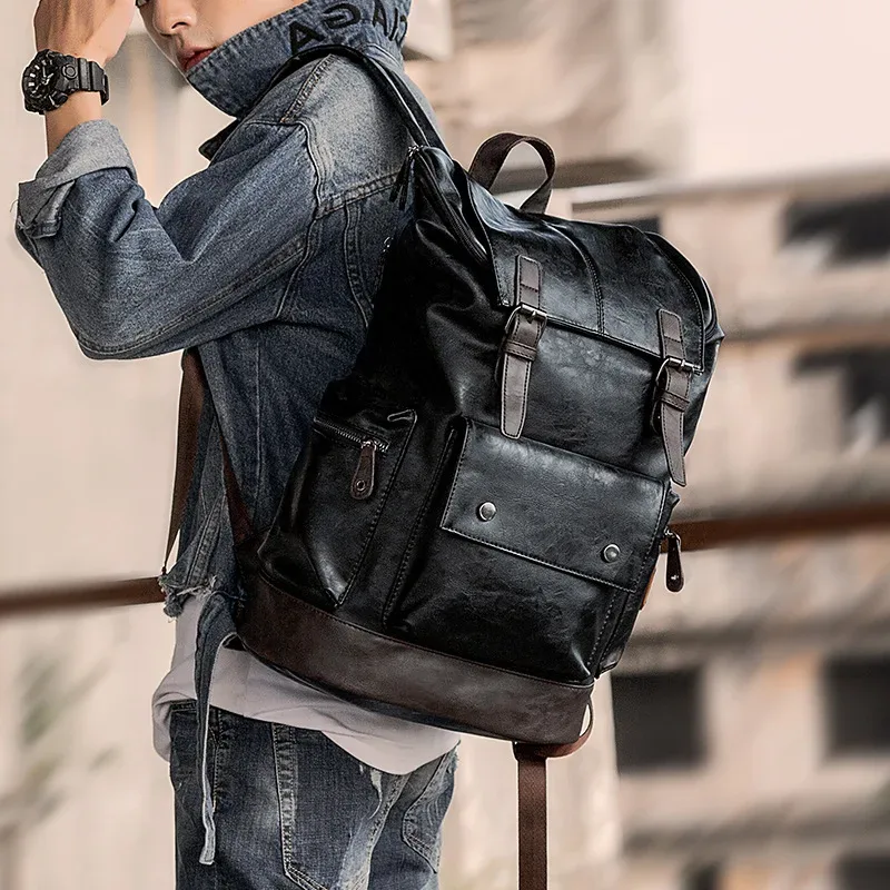 grand sac à dos de voyage antivol en cuir pour hommes sacs pour ordinateur portable hommes noir pu sac à dos garçon grande capacité école homme d'affaires 가mochilas
