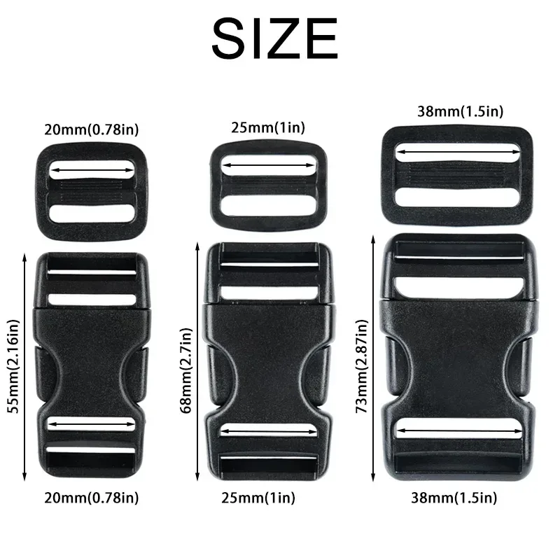 4 ensembles de boucles pour sangles, boucle de dégagement, clip en plastique double réglable, pour bagages, sangle en nylon, sangle pour sac à dos d'extérieur