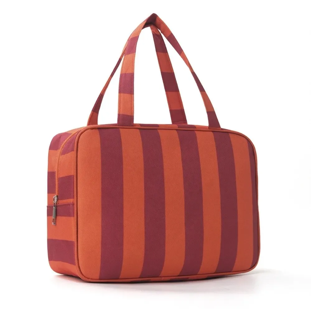 sac de rangement pour articles de toilette rayé grande capacité, pliable, multi-compartiments, sac de maquillage de voyage, pochette cosmétique durable et portable