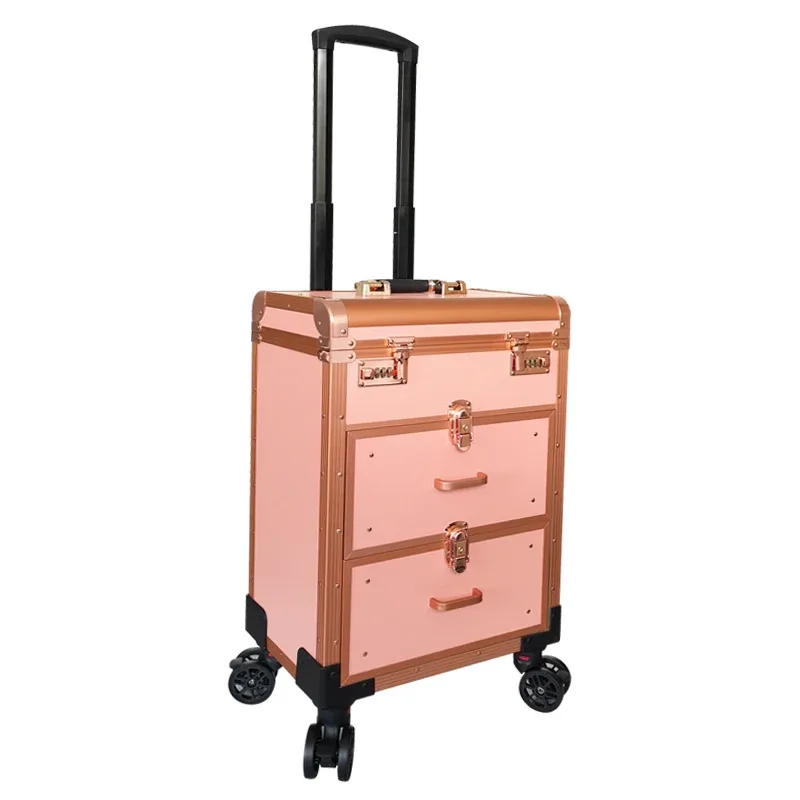 sac de maquillage professionnel de grande capacité, bagages, boîtier de chariot d'artiste, rangement d'ongles de voyage, valise de maquillage, boîte à outils de tatouage roulante