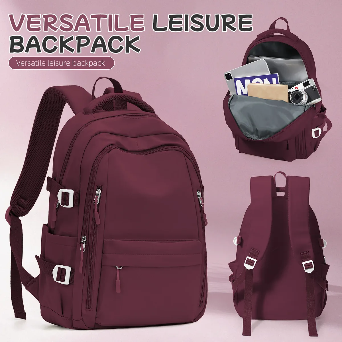 sac à dos de voyage décontracté antivol pour femme, design multi-poches en bleu clair durable pour l'école, le lycée et l'université