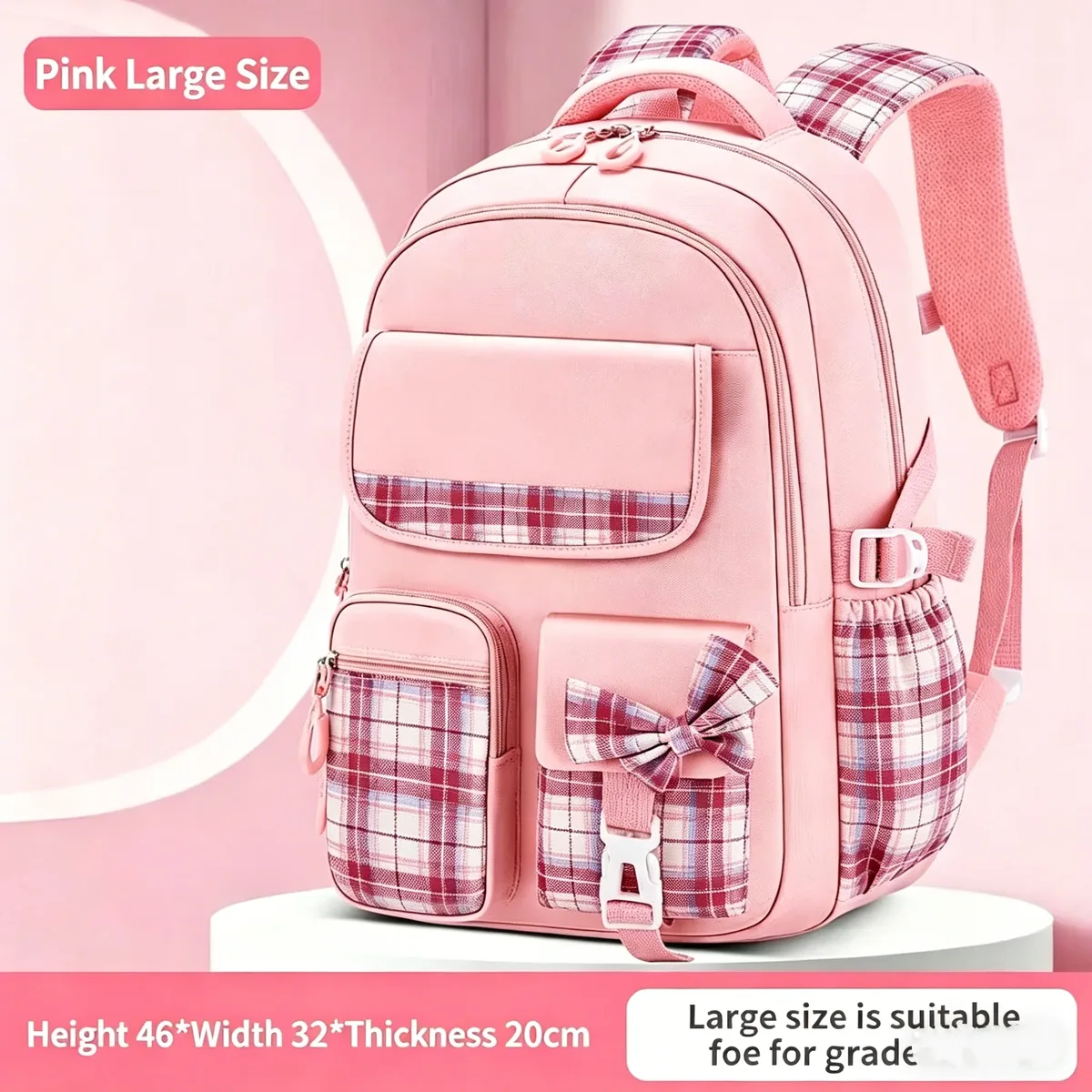 nouveau sac à dos à carreaux pour filles d'école primaire avec protection de la colonne vertébrale, grande capacité, léger et imperméable pour enfants