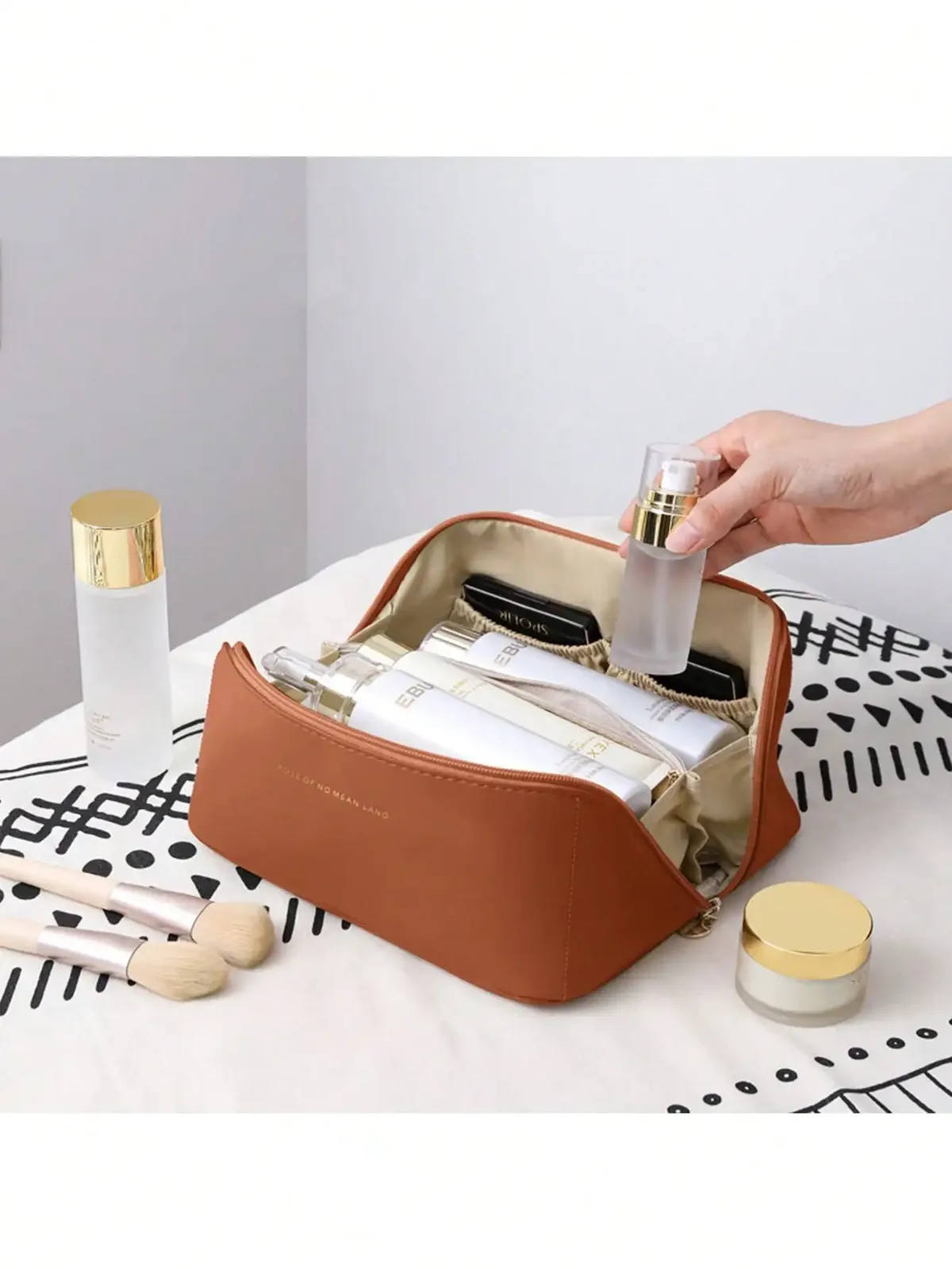 grand sac à cosmétiques de voyage pour femmes, organisateur de maquillage en cuir, trousse de toilette féminine, trousse de maquillage, pochette de rangement, boîte de luxe pour dames