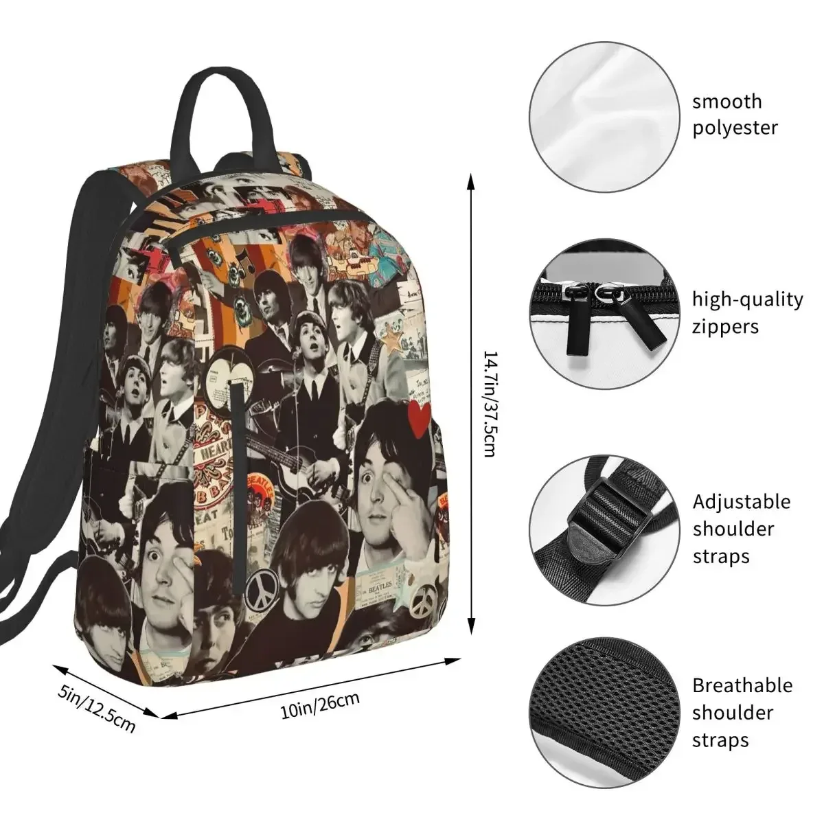sac à dos artistique harajuku the beatle memebers, sac à livres pour étudiants, sac d'école pour enfants, sacs à bandoulière pour ordinateur, pour hommes et femmes
