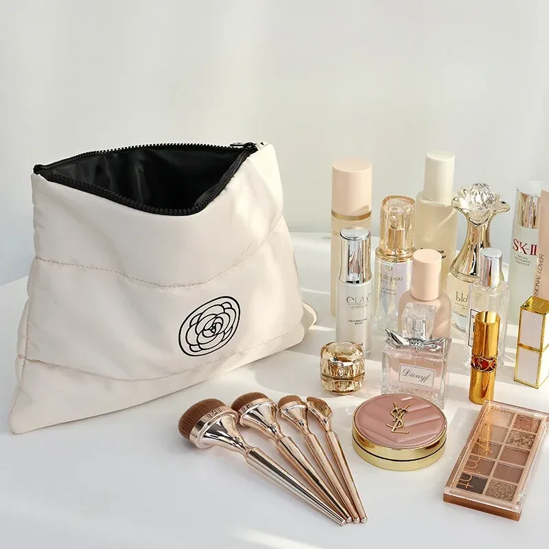 trousse de maquillage de toilette remplie de coton pour femmes, organisateur de maquillage de grande capacité, sacs de rangement de cosmétiques portables, sac de lavage de voyage
