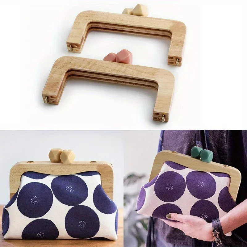 perles en bois de 19.6cm x 11cm, 1 pièce/2 pièces, serrure assortie, portefeuille mural, cadre de sac à main, poignée faite à la main avec perles colorées, pièces de rechange