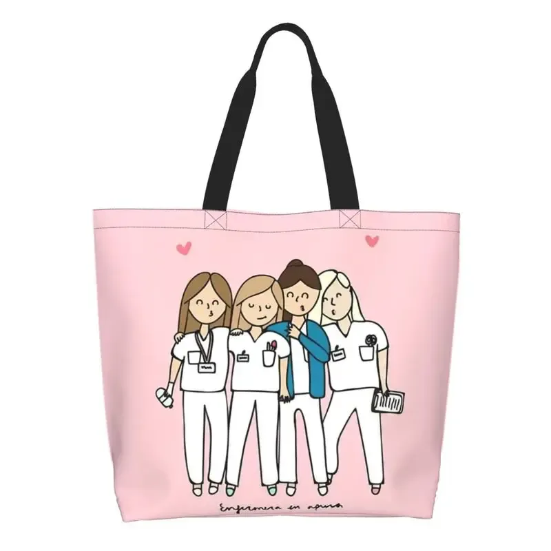dessin animé médecin infirmière enfermera en apuros sacs d'épicerie grande capacité esthétique merch pour femme rue sac à bandoulière