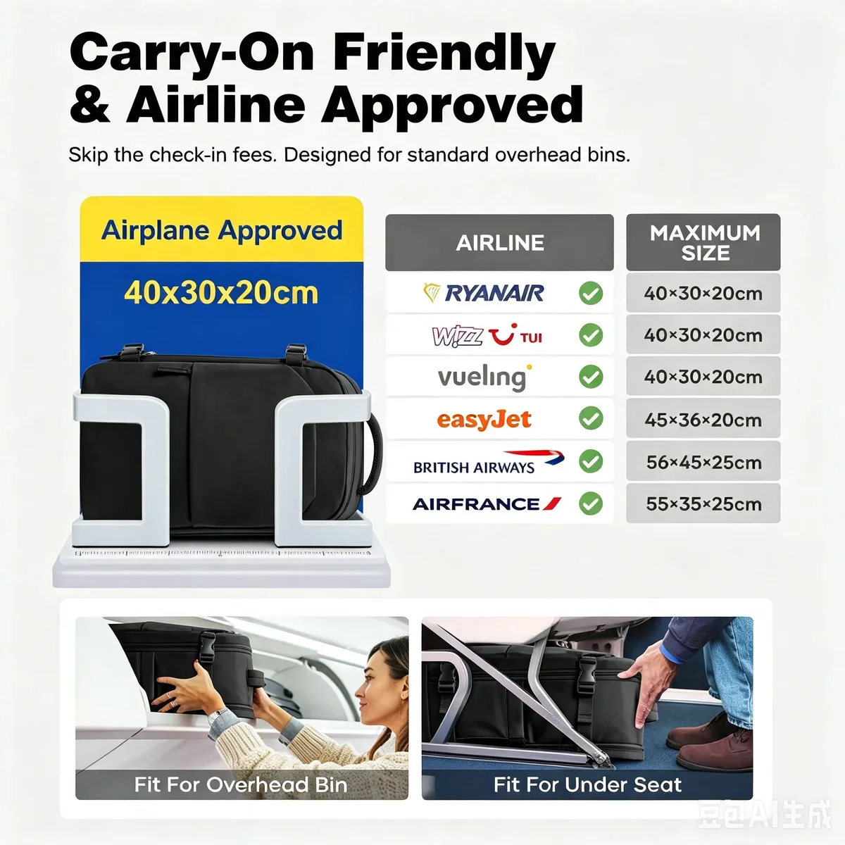 Sac à dos de voyage 40x30x20, sac à dos de cabine pour Ryanair, bagage à main pour Vueling, sac de voyage pour ordinateur portable 24L, sac à dos de travail pour hommes