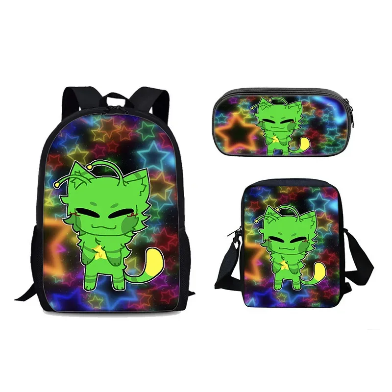 chat vert récupérateur gnarpy trois pièces ensemble sac à dos dessin animé école primaire sac à dos sac à bandoulière trousse à crayons