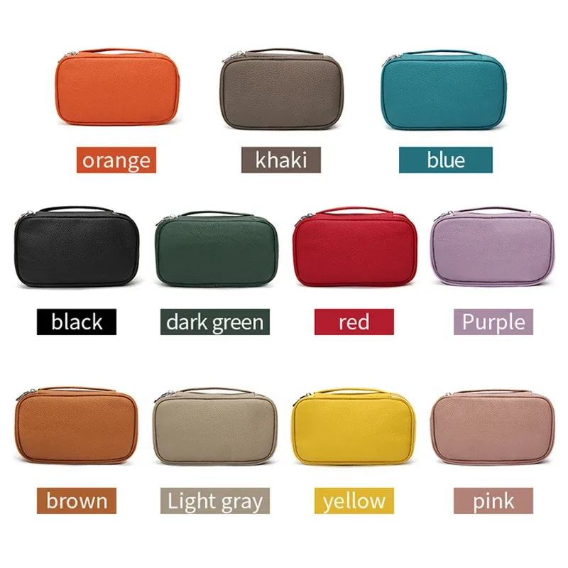 trousse de toilette de voyage en cuir de vachette grande capacité personnalisable avec nom, sac cosmétique zippé de luxe simple pour femme, trousse de maquillage tendance personnalisée pour dames