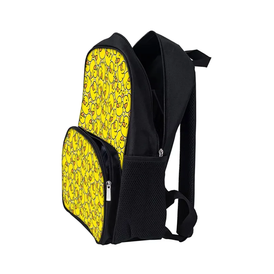 sacs à dos à poche avant ronde à motif de canard jaune pour garçons et filles, meilleurs cadeaux, sac à dos d'école 2d plat de dessin animé pour enfants