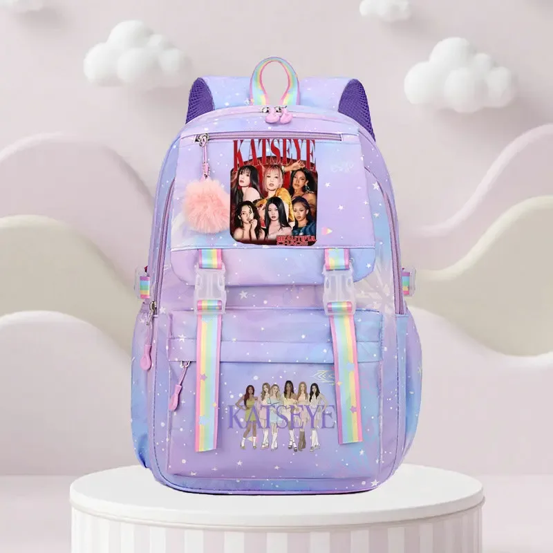 sac d'école katseye print, sac d'école pour élèves du primaire, sac à dos de voyage en plein air, sac à dos tendance pour filles, sac à dos pour enfants.