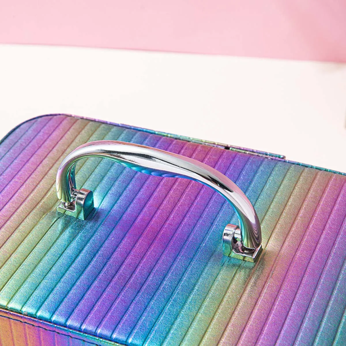 trousse de maquillage professionnelle, boîte de rangement de maquillage portable de grande capacité, mini sac de maquillage en pu portable, couleur vive