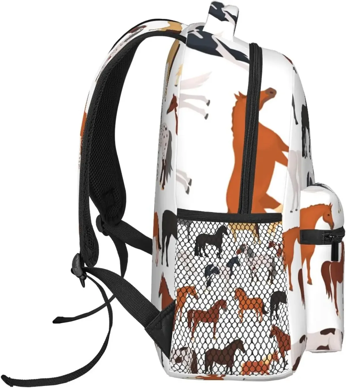 sac à dos décontracté à motif de étudiés de chevaux avec plusieurs poches, sac à dos pour ordinateur portable, sac à dos pour le travail et les affaires