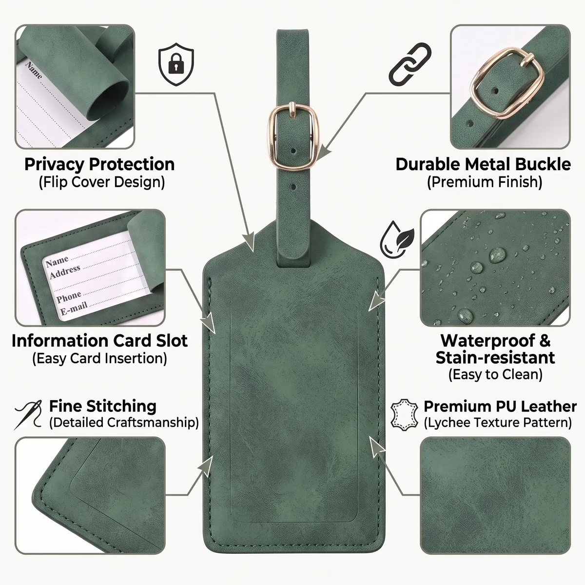 étiquette de bagage en cuir pu, 3/5/8 pièces, boucle métallique réglable, étanche, anti-perte, pour sac à dos, sac de golf