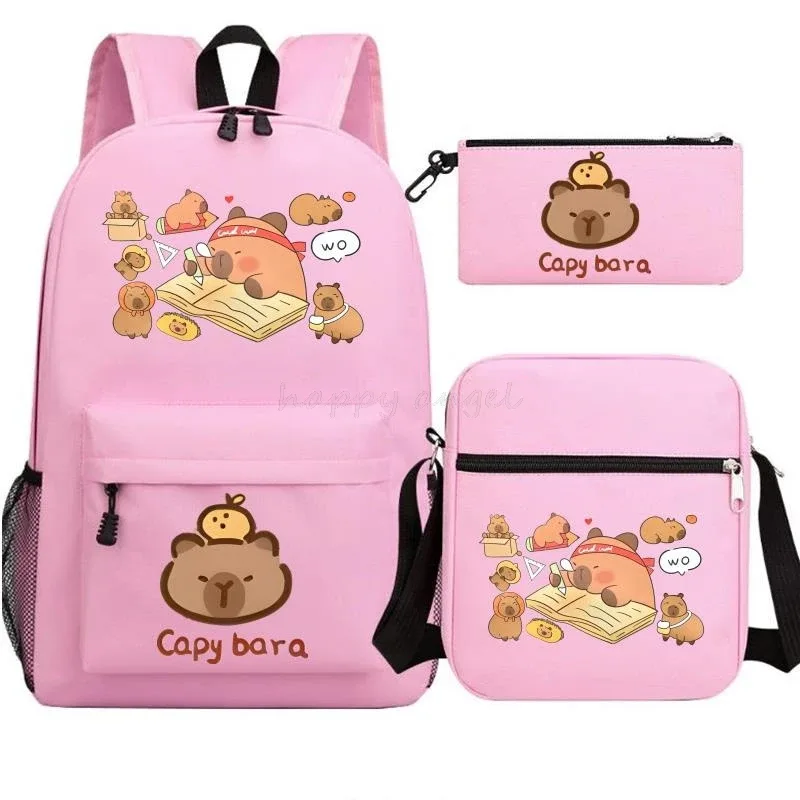 nouveau capybara anime imprimer 3 pièces/ensemble sac à dos adolescent garçon sac d'école ordinateur portable sac à dos école cadeau sac à dos avec sac à bandoulière décontracté