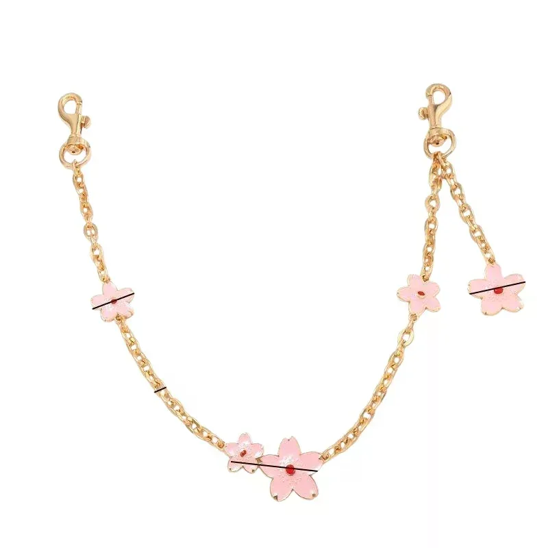 chaîne d'extension de sac en or motif fleur de cerisier rose, design floral mignon pour sacs à main et sacs à bandoulière pour femmes