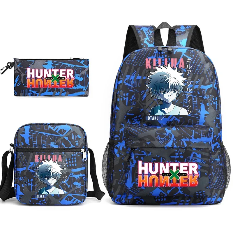 sac à dos d'étudiant imprimé hunter x hunter, sac à bandoulière décontracté, trousse à crayons, ensemble 3 en 1 pour garçons et filles, école