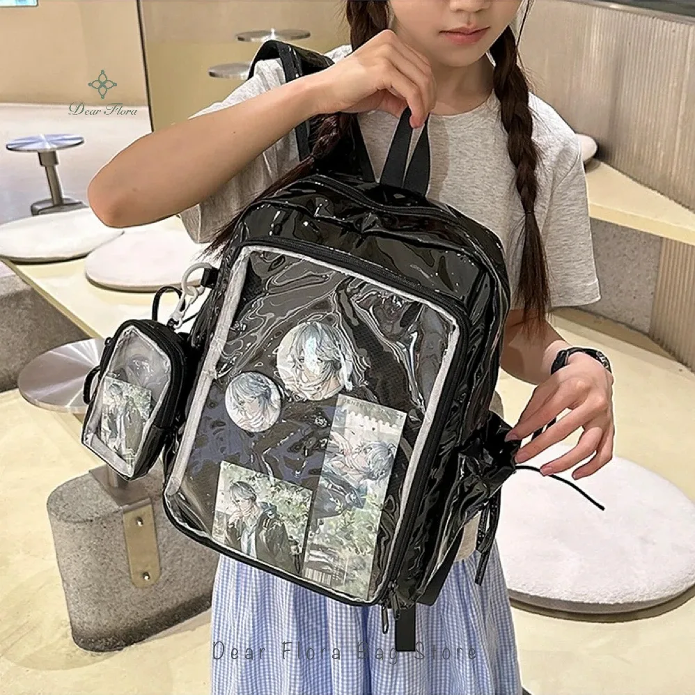 nouveau y2k mignon ita sac à dos étudiants grande capacité sac à dos décontracté fille transparent bricolage affichage sac à dos à la mode voyage cartables