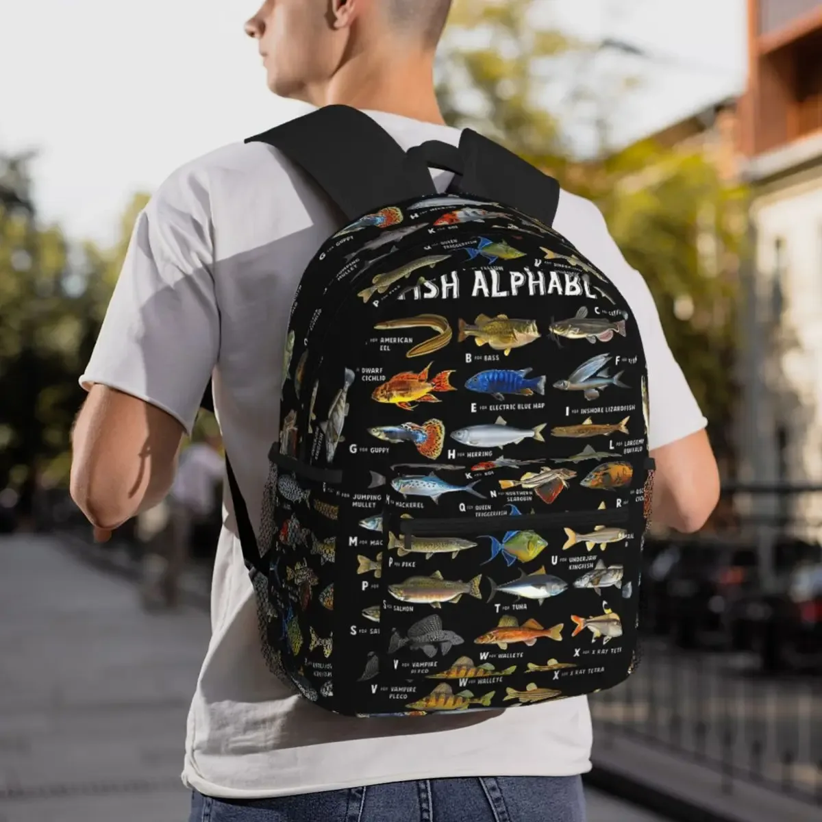 sac à dos scolaire éducatif alphabet des poissons, espèces d'eau douce, pour garçons et filles, sac à dos de pêche, sac à bandoulière
