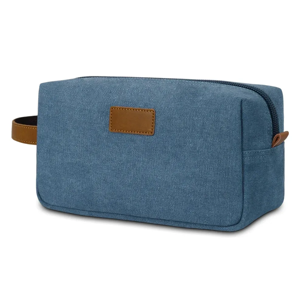 trousse de toilette, patchwork de toile imperméable à main de voyage, rangement en cuir de cheval fou, trousse de maquillage à la mode et rétro