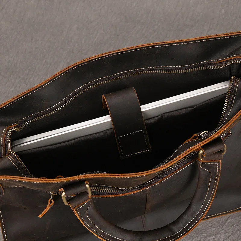 sac à main d'affaires en cuir véritable pour hommes, sac d'ordinateur pour ordinateur portable, cuir de vachette, sac lancé masculin, sac fourre-tout en cuir de vache, 15 pouces