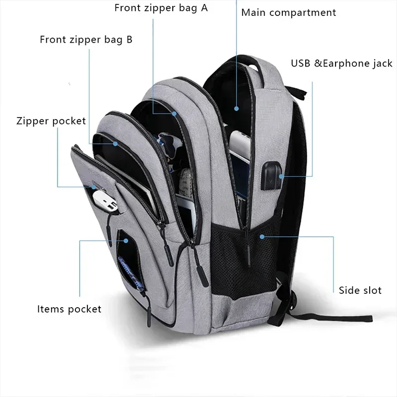 sac à dos de grande capacité pour hommes, sacs à dos pour ordinateur portable 15.6 oxford noir solide, sacs de lycée pour adolescents, collège garçon, sac à dos pour étudiant