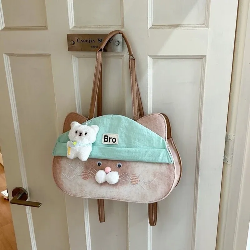 sac à bandoulière motif chat japonais, drôle et mignon, grande capacité, en toile, sac fourre-tout vintage décontracté
