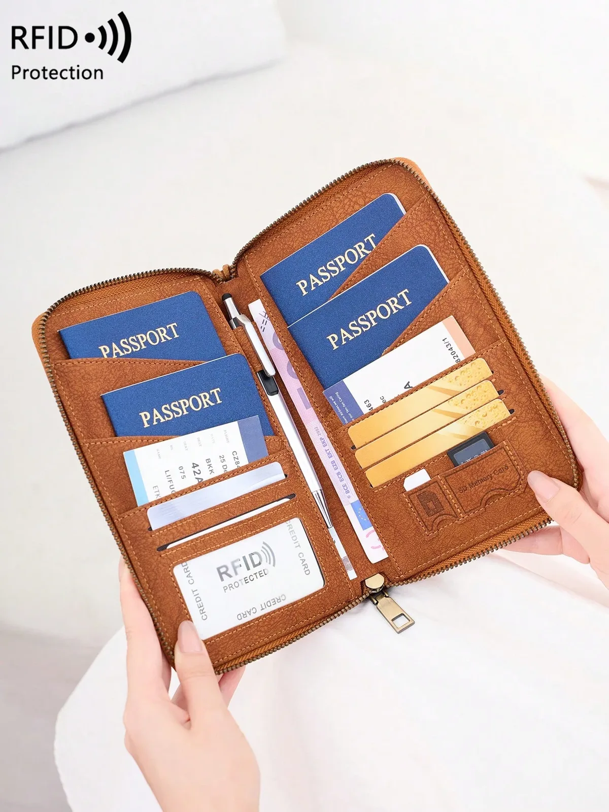 Nouvelle trousse de voyage rétro pour passeports, format familial, petite et grande capacité, peut contenir 4 passeports, accessoires de voyage