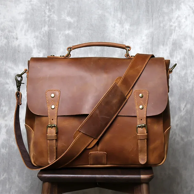 sac à main en cuir crazy horse rétro britannique, sac messager en cuir pour homme, sacoche de postier grande capacité, porte-documents en cuir baotou