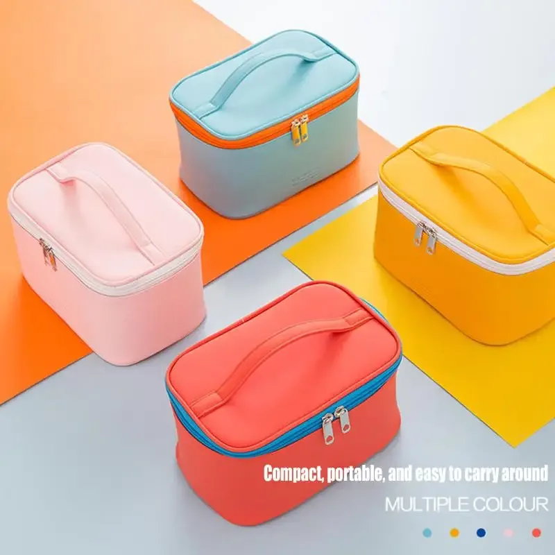 sac de maquillage portable en pu avec fermeture éclair, organiseur de produits de soin de la peau pour voyage, sac cosmétique grande capacité pour ranger les cosmétiques
