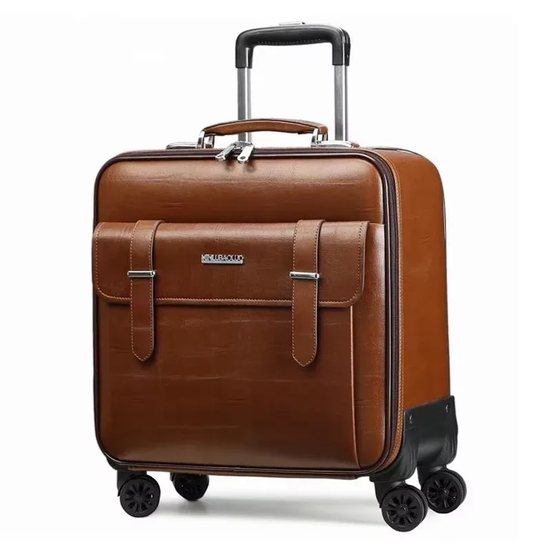 nouvelles valises de voyage à roulettes en cuir véritable pour hommes et femmes, tailles 16/18/20/22/24 pouces, idéales pour le cabine et les affaires