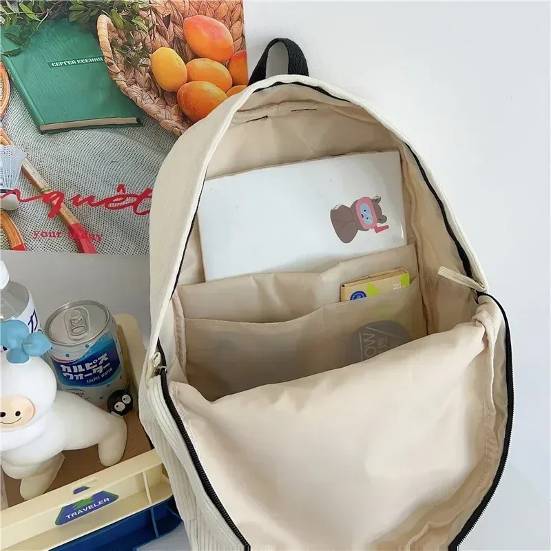 y2k – sac à dos pour ordinateur portable à motif d'étoile pour filles, sac à dos d'école de grande capacité pour adolescentes, sac à dos en velours côtelé, sac à bandoulière à double sangle