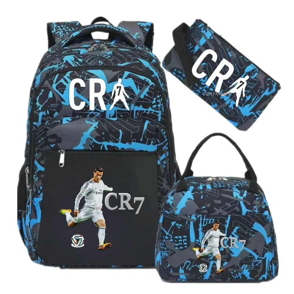 3 pièces/ensemble cr7 adolescent étudiant garçons fille enfants école livre sacs femmes hommes sac à dos adolescents cartable étudiants ordinateur portable voyage sacs à dos