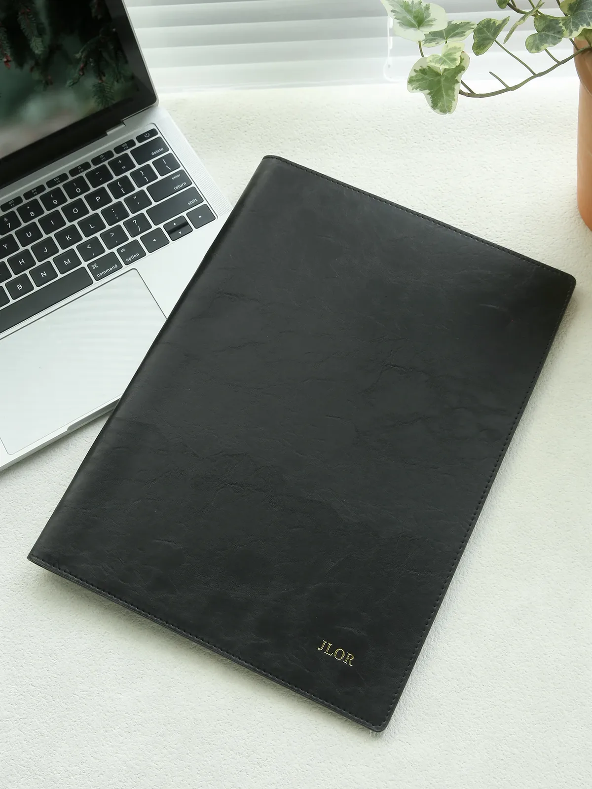 porte-documents a4 personnalisé avec gravure, en cuir végétalien rétro, avec porte-stylo et presse-papiers magnétique