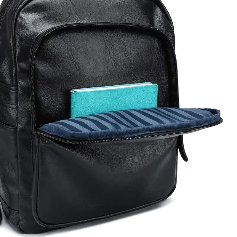 sac à dos de luxe en cuir pu pour hommes, sac à dos de voyage de grande capacité pour ordinateur portable de 15 pouces, sac à dos à rabat à la mode, sac de randonnée et de camping