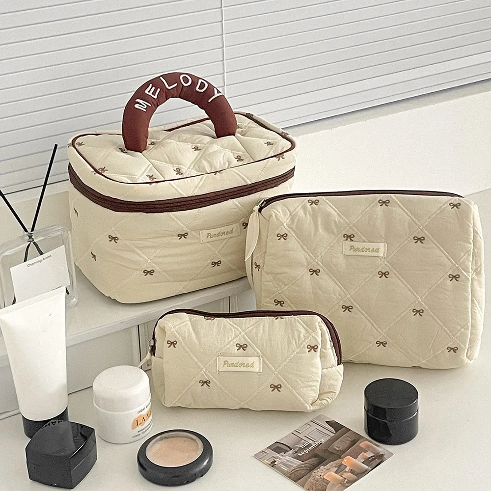Mode marron arc gâteau femmes maquillage sac à fermeture éclair grande capacité fourre-tout organisateur toilette cosmétique pochette dames maquillage sac à main