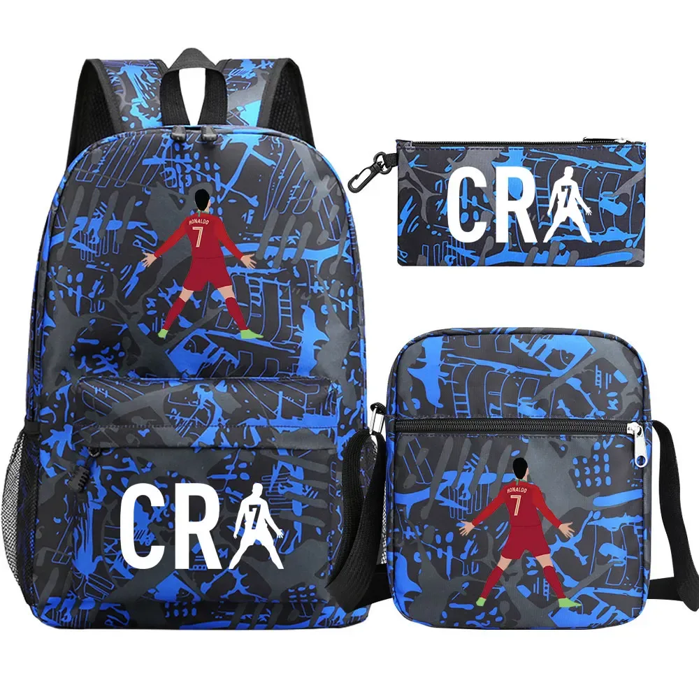 football cr7 cosplay sacs d'école sac à dos scolaire ordinateur portable adolescent garçons filles cartables 3 pièces/ensemble